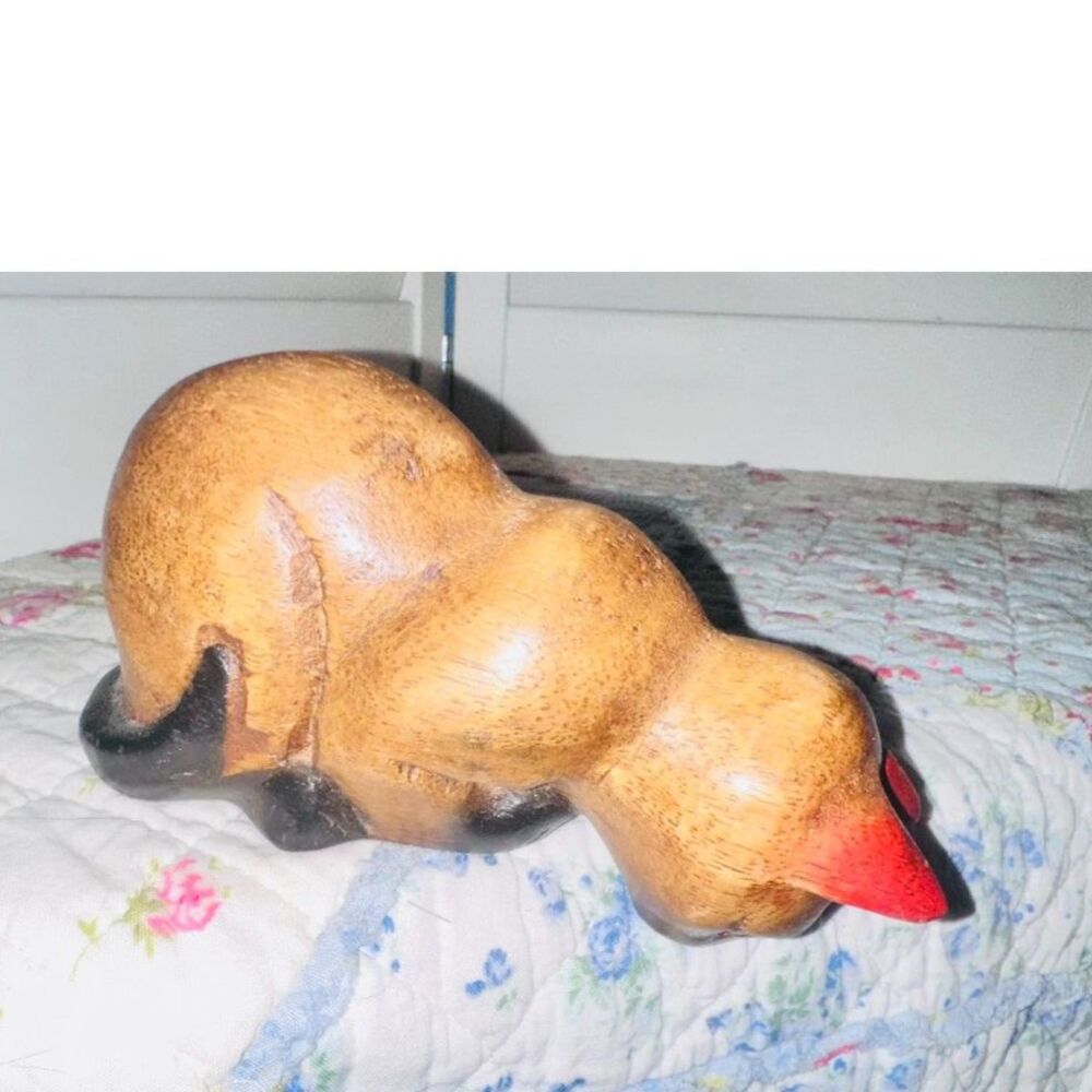 Cat Shelf Sitter Figurine Wood 9 Inches Hand Carved Home Decor